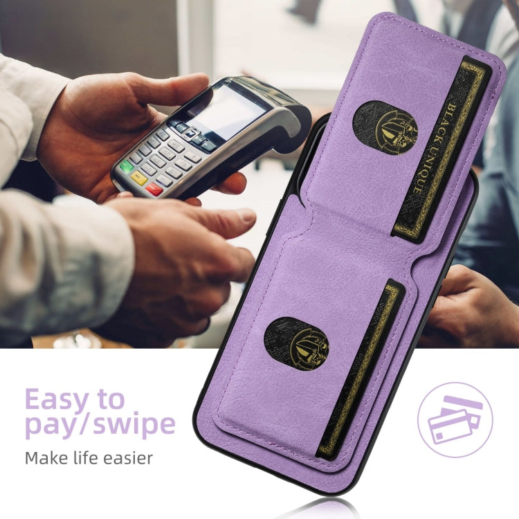 For iPhone 16 Plus Suteni H02 Litchi Leather Card Wallet Stand Back Phone Case(Purple)