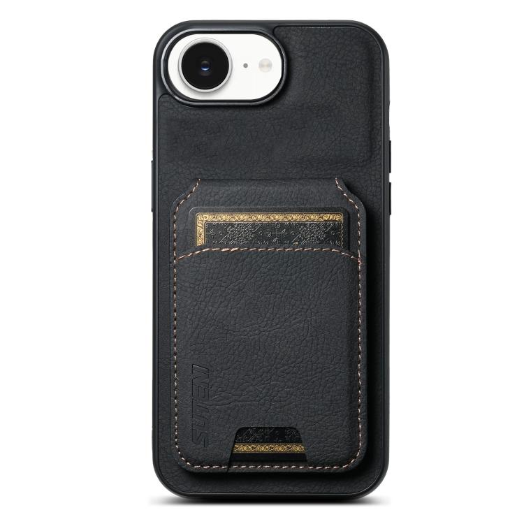 For iPhone 16e Suteni H02 Litchi Leather Card Wallet Stand Back Phone Case(Black)