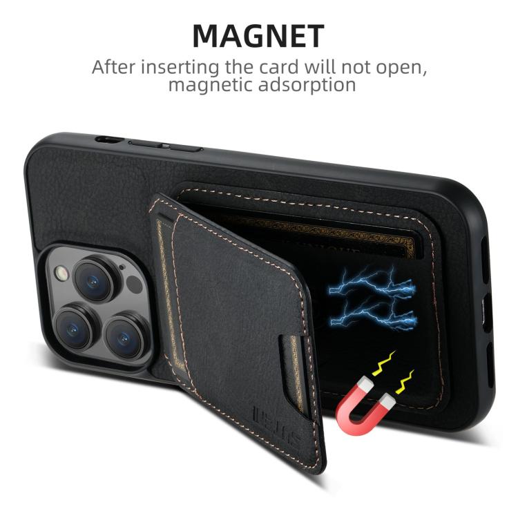 For iPhone 16e Suteni H02 Litchi Leather Card Wallet Stand Back Phone Case(Black)