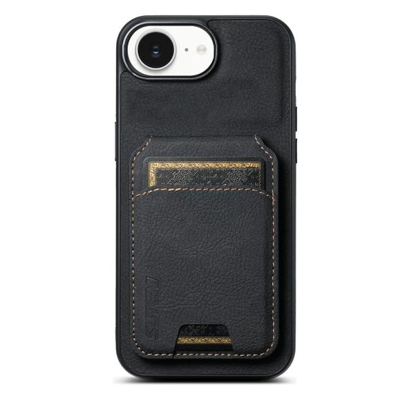 For iPhone 16e Suteni H02 Litchi Leather Card Wallet Stand Back Phone Case(Black)