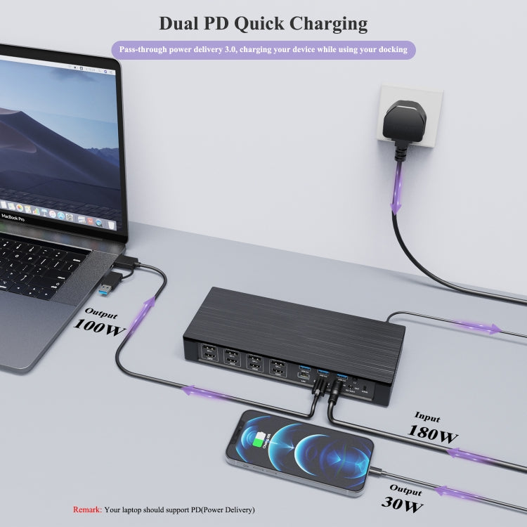 WAVLINK UG69PD10 1 to 4 Screens 4K/5K AV Transfer USB-C to HD Type-C Docking Station Hub, Plug:EU Plug