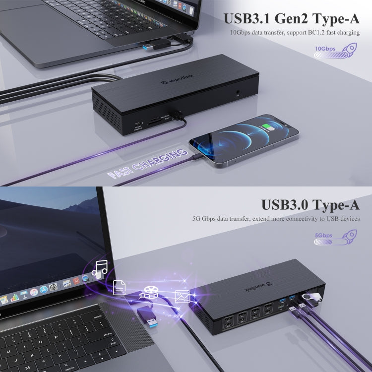 WAVLINK UG69PD10 1 to 4 Screens 4K/5K AV Transfer USB-C to HD Type-C Docking Station Hub, Plug:EU Plug
