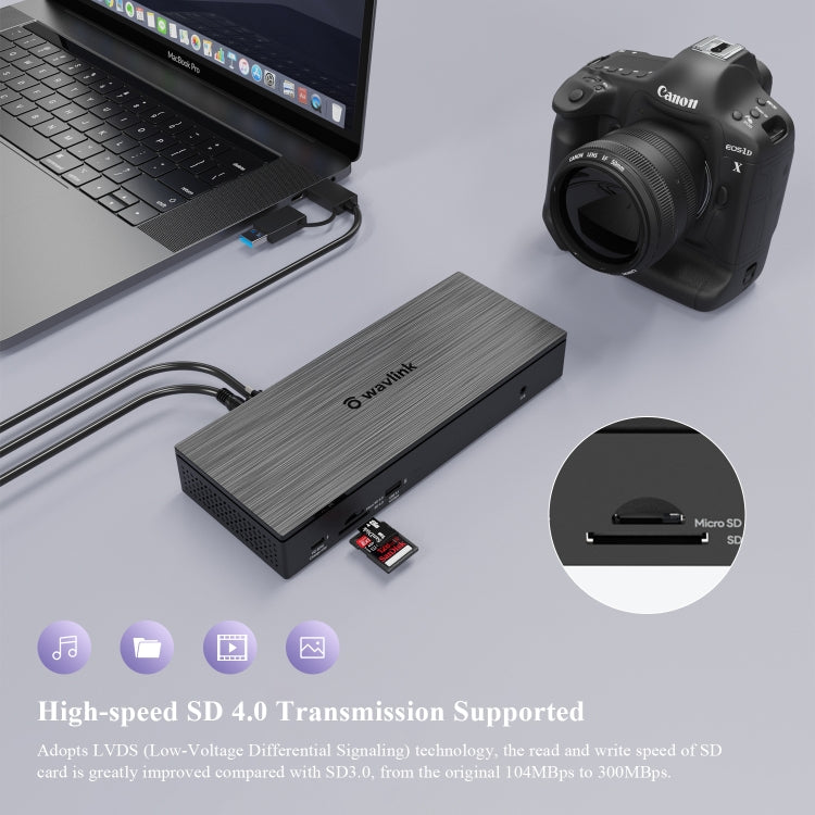 WAVLINK UG69PD10 1 to 4 Screens 4K/5K AV Transfer USB-C to HD Type-C Docking Station Hub, Plug:US Plug