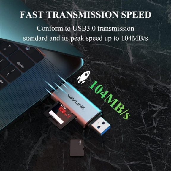 WAVLINK WL-CR3002 Multi-Function Mini Aluminum Alloy Shell Type-C+USB3.0 SD/TF Card Reader