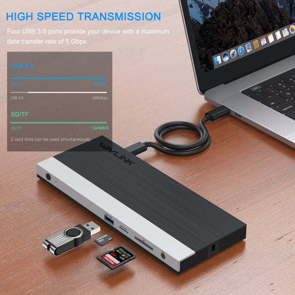 WAVLINK WL-UMD01 USB3.0 Splitter Docking Station Gigabit Ethernet / DP / HD Cable Converter(EU Plug)