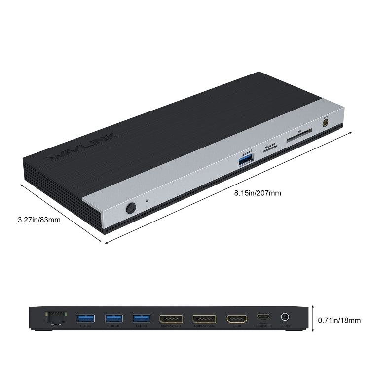 WAVLINK WL-UMD01 USB3.0 Splitter Docking Station Gigabit Ethernet / DP / HD Cable Converter(EU Plug)