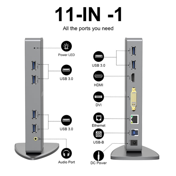 WAVLINK WL-UG39DK7 USB3.0 Hub Adapter Multi-Screen Graphics Card Universal Docking Station, Plug:EU Plug