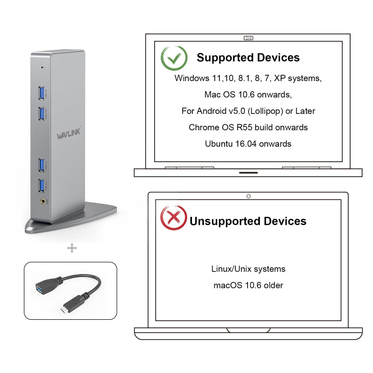 WAVLINK WL-UG39DK7 USB3.0 Hub Adapter Multi-Screen Graphics Card Universal Docking Station, Plug:EU Plug