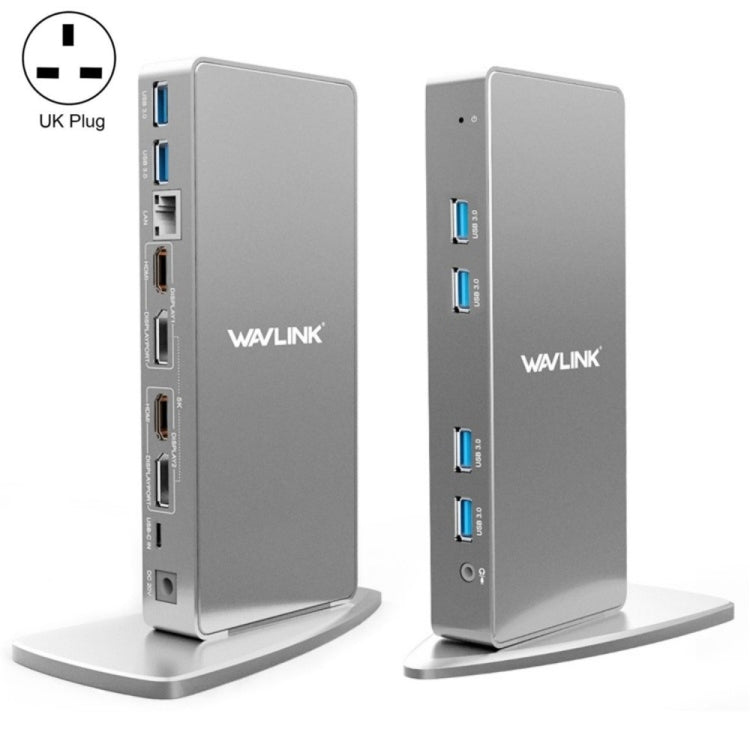 WAVLINK WL-UG69DK7 Laptops Type-C Universal Desktop Docking Station Aluminum Alloy HUB Adapter(UK Plug)