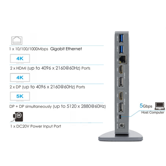WAVLINK WL-UG69DK7 Laptops Type-C Universal Desktop Docking Station Aluminum Alloy HUB Adapter(US Plug)