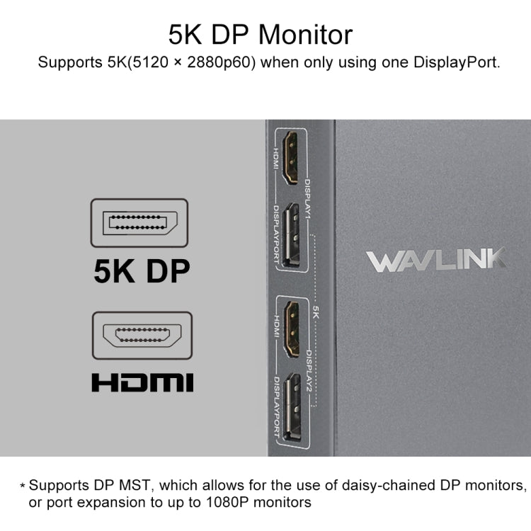 WAVLINK WL-UG69DK7 Laptops Type-C Universal Desktop Docking Station Aluminum Alloy HUB Adapter(US Plug)