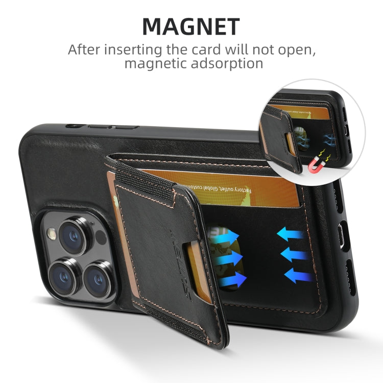 For iPhone 16 Suteni H03 Oil Wax Leather Wallet Stand Back Phone Case(Black)