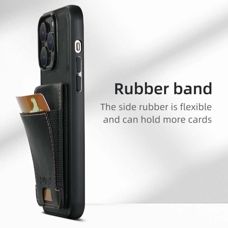 For iPhone 16 Plus Suteni H03 Oil Wax Leather Wallet Stand Back Phone Case(Black)