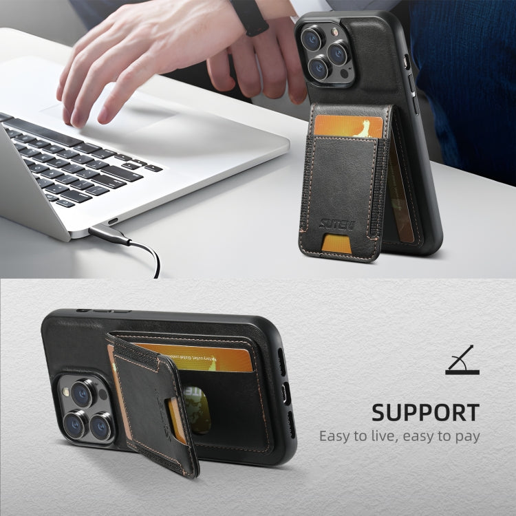 For iPhone 16 Plus Suteni H03 Oil Wax Leather Wallet Stand Back Phone Case(Black)