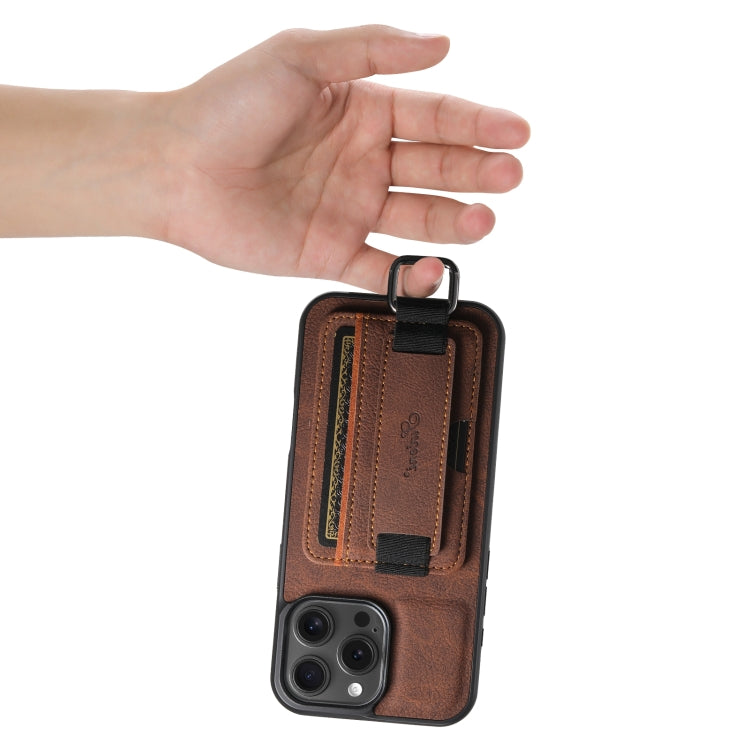 For iPhone 16 Pro Max Suteni H13 Litchi Leather Wrist Strap Wallet Back Phone Case(Brown)