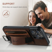 For iPhone 16 Pro Max Suteni H13 Litchi Leather Wrist Strap Wallet Back Phone Case(Brown)