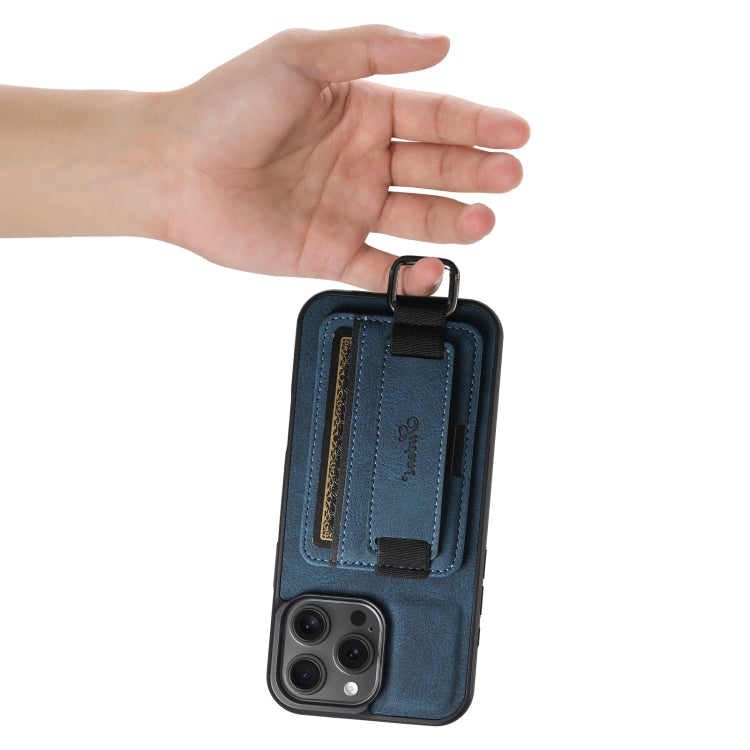 For iPhone 16 Pro Max Suteni H13 Litchi Leather Wrist Strap Wallet Back Phone Case(Blue)