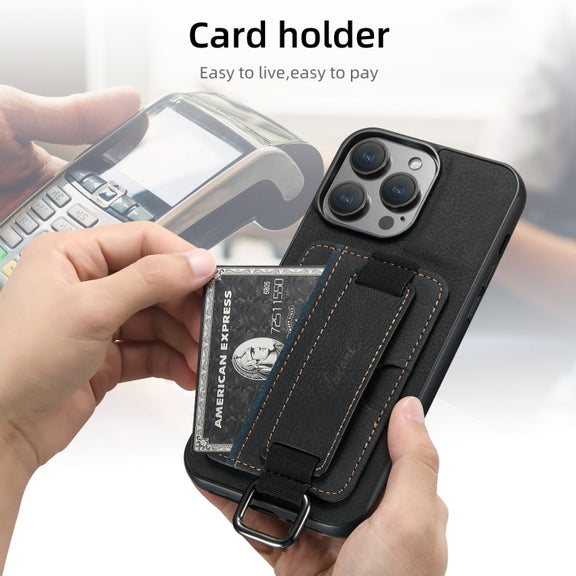 For iPhone 16 Plus Suteni H13 Litchi Leather Wrist Strap Wallet Back Phone Case(Black)
