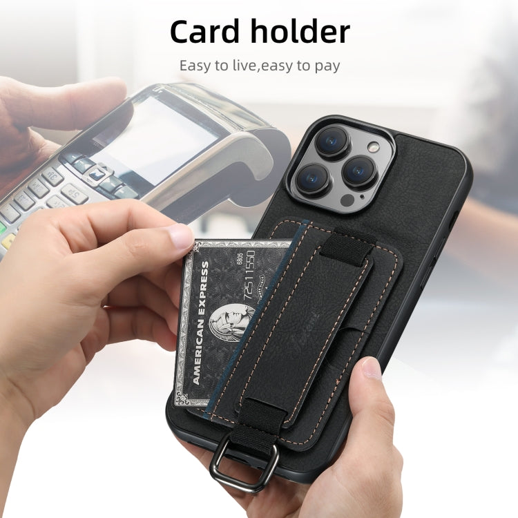 For iPhone 16 Plus Suteni H13 Litchi Leather Wrist Strap Wallet Back Phone Case(Black)