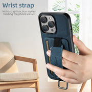 For iPhone 16 Plus Suteni H13 Litchi Leather Wrist Strap Wallet Back Phone Case(Blue)