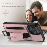 For iPhone 16 Plus Suteni H13 Litchi Leather Wrist Strap Wallet Back Phone Case(Pink)