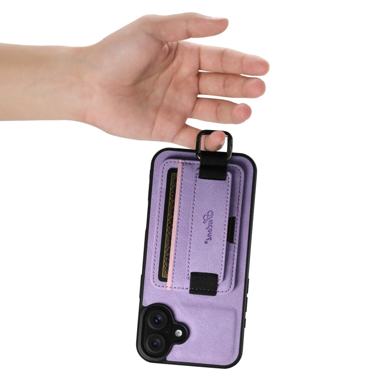 For iPhone 16 Plus Suteni H13 Litchi Leather Wrist Strap Wallet Back Phone Case(Purple)