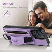 For iPhone 16 Plus Suteni H13 Litchi Leather Wrist Strap Wallet Back Phone Case(Purple)
