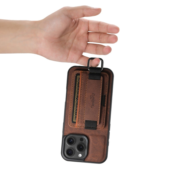 For iPhone 16 Pro Suteni H13 Litchi Leather Wrist Strap Wallet Back Phone Case(Brown)