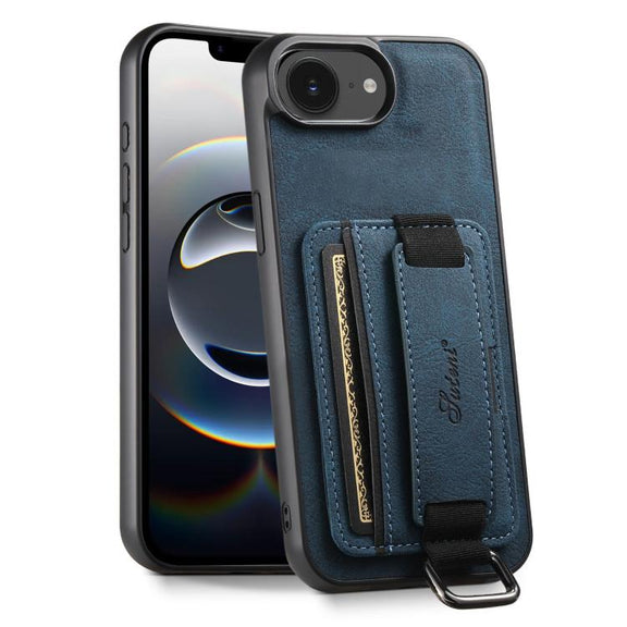 For iPhone 16e Suteni H13 Litchi Leather Wrist Strap Wallet Back Phone Case(Blue)