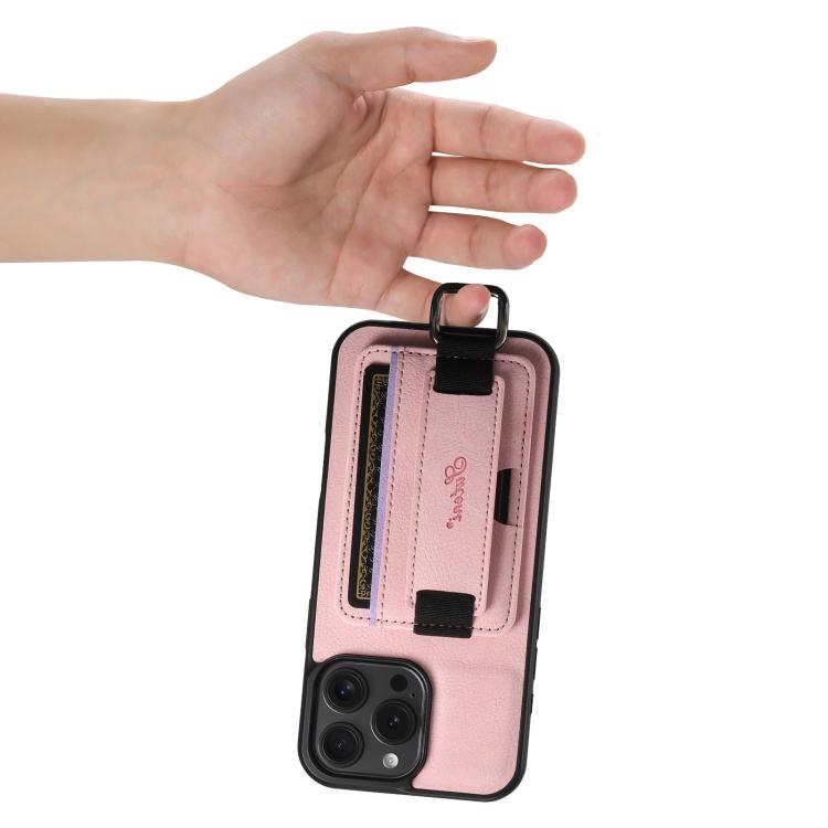 For iPhone 16e Suteni H13 Litchi Leather Wrist Strap Wallet Back Phone Case(Pink)