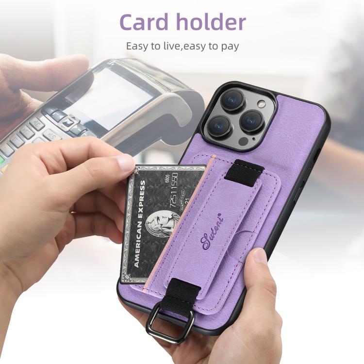 For iPhone 16e Suteni H13 Litchi Leather Wrist Strap Wallet Back Phone Case(Purple)