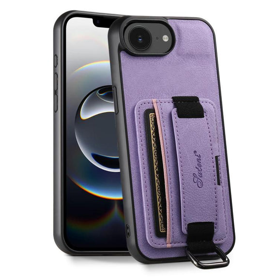 For iPhone 16e Suteni H13 Litchi Leather Wrist Strap Wallet Back Phone Case(Purple)