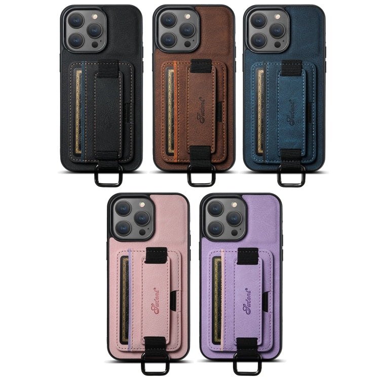 For iPhone 16 Pro Suteni H13 Litchi Leather Wrist Strap Wallet Back Phone Case(Black)