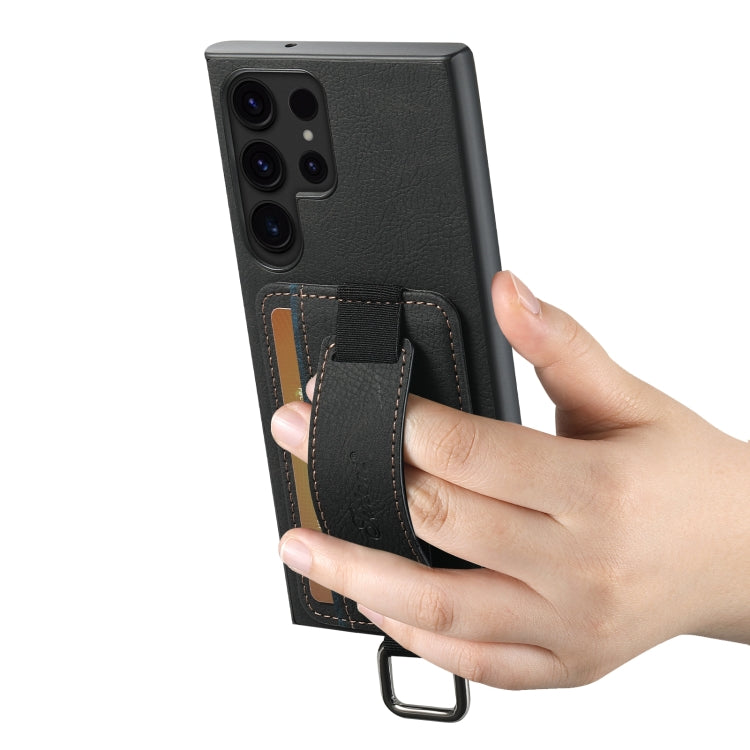 For Samsung Galaxy S24 Ultra 5G Suteni H13 Litchi Leather Wrist Strap Wallet Back Phone Case(Black)