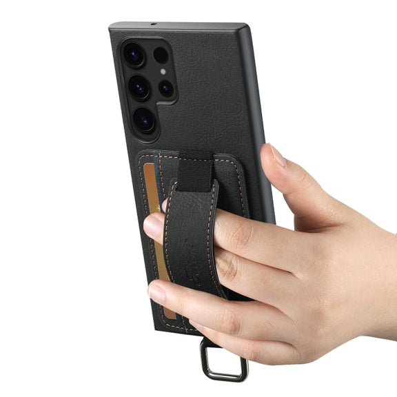 For Samsung Galaxy S24 Ultra 5G Suteni H13 Litchi Leather Wrist Strap Wallet Back Phone Case(Black)