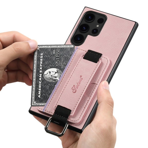 For Samsung Galaxy S24 Ultra 5G Suteni H13 Litchi Leather Wrist Strap Wallet Back Phone Case(Pink)