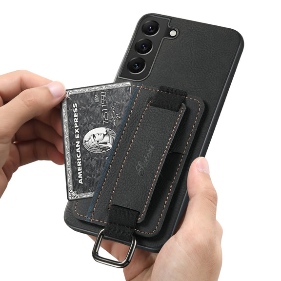 For Samsung Galaxy S24+ 5G Suteni H13 Litchi Leather Wrist Strap Wallet Back Phone Case(Black)