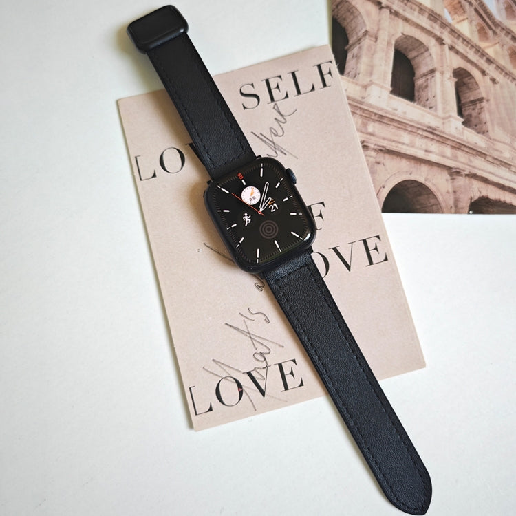 For Apple Watch SE 2023 44mm Fold Magnetic Square Buckle PU Silicone Watch Band(Black)