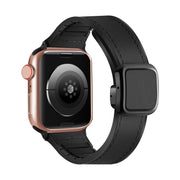 For Apple Watch SE 2023 44mm Fold Magnetic Square Buckle PU Silicone Watch Band(Black)