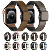 For Apple Watch SE 2023 44mm Fold Magnetic Square Buckle PU Silicone Watch Band(Black)