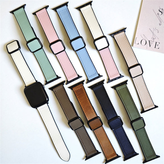 For Apple Watch SE 2023 44mm Fold Magnetic Square Buckle PU Silicone Watch Band(Black)