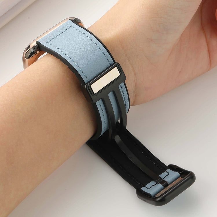 For Apple Watch SE 2023 44mm Fold Magnetic Square Buckle PU Silicone Watch Band(Black)