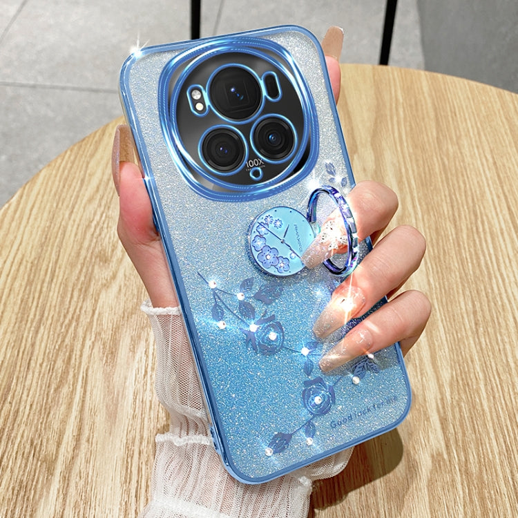 For Honor Magic6 Pro Gradient Glitter Immortal Flower Ring All-inclusive Phone Case(Blue)