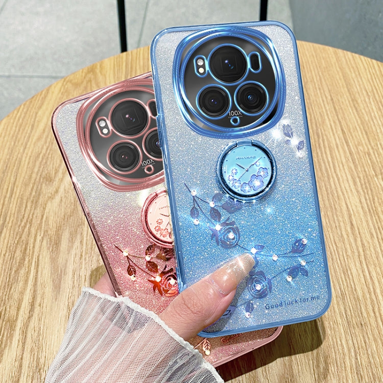 For Honor Magic6 Pro Gradient Glitter Immortal Flower Ring All-inclusive Phone Case(Blue)