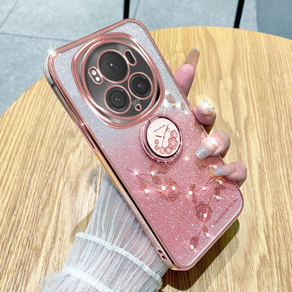 For Honor Magic6 Pro Gradient Glitter Immortal Flower Ring All-inclusive Phone Case(Pink)