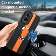 For Motorola Moto G24 Magnetic Litchi Leather Back Phone Case with Holder(Orange)