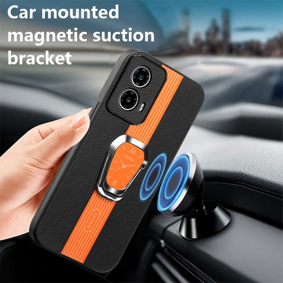 For Motorola Moto G24 Magnetic Litchi Leather Back Phone Case with Holder(Orange)