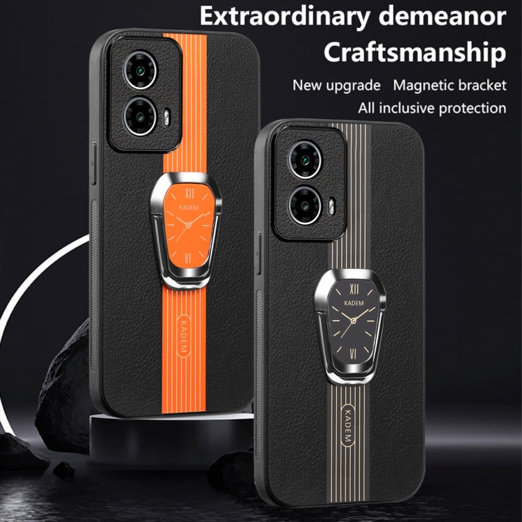 For Motorola Moto G24 Magnetic Litchi Leather Back Phone Case with Holder(Orange)