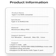 Type-C to RJ45 2500Mbps Ethernet Adapter