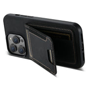 For iPhone 15 Pro Max Suteni H03 Litchi Leather Card Bag Stand Back Phone Case(Black)